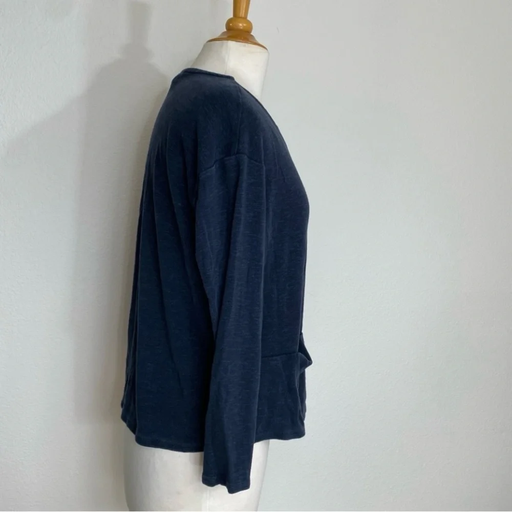 J. Jill Women's Navy Blue Tencel Linen Open Boxy Soft Cardigan Size XSP Coastal